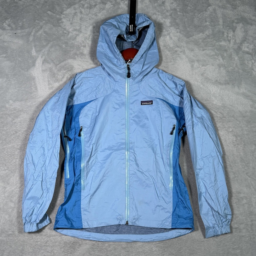 Patagonia Jacket Womens‎ Small Blue Hooded Rain Shadow Nylon Windbreaker *FLAW